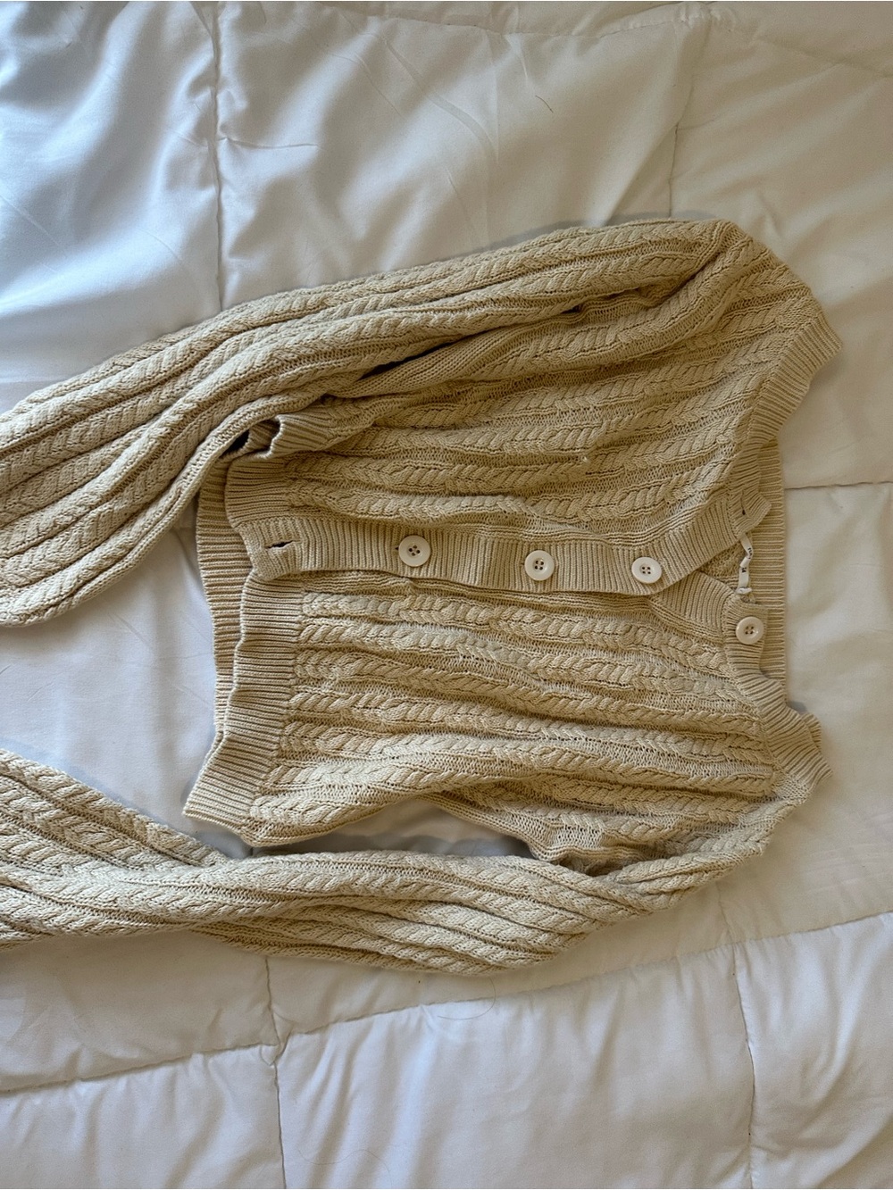Cable Knit Button-Front Women's Sweater in Cream